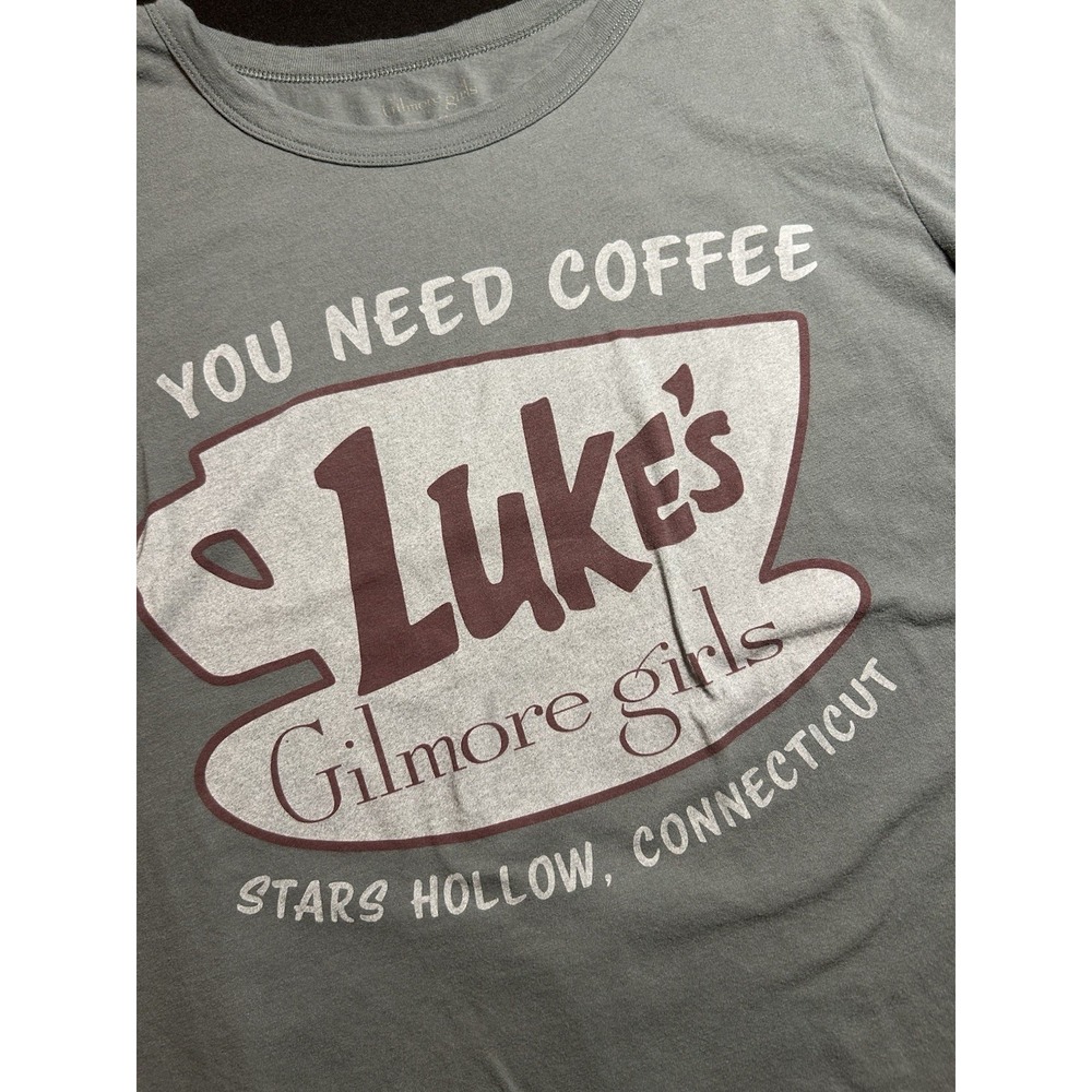 Gilmore Girls Luke's Diner Stars Hollow CT Coffee Tee T-Shirt Womens XL Gray